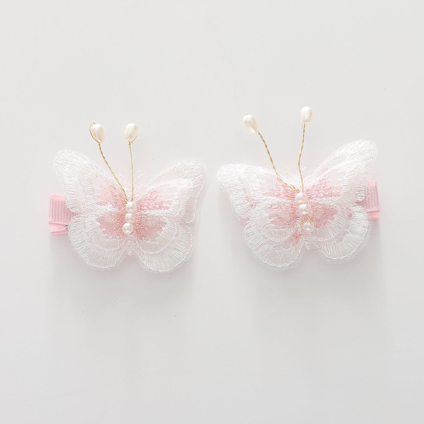 White and Pink Butterfly Hair Clips