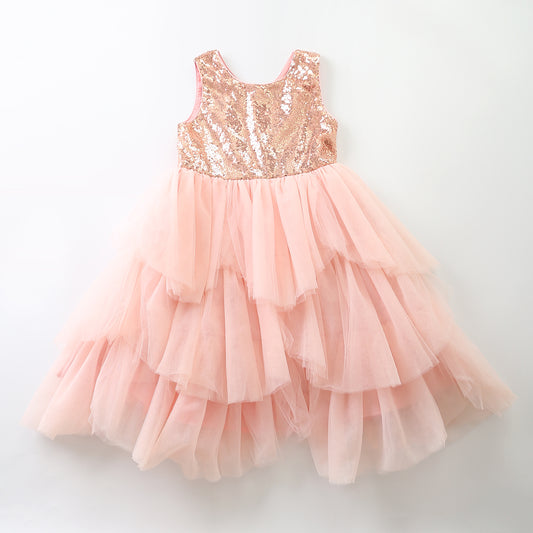 Gold Sparkle Layered Tulle Formal Dress - Girl