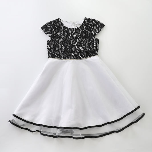 Older Girls Black Lace and White Tulle Special Occasion Party Dress