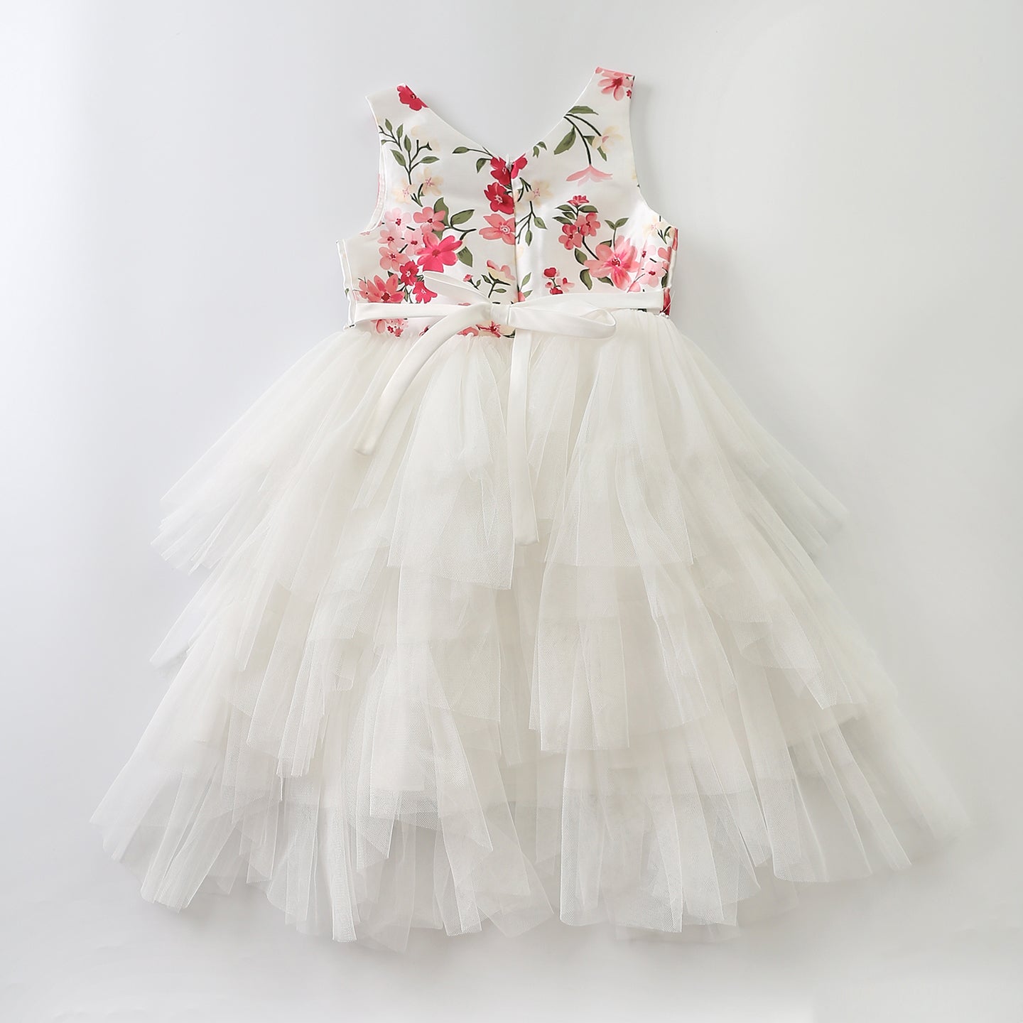Young Girls Tiered Tulle Floral Formal Occasion Party Dress