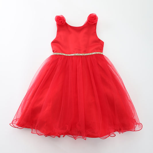 Young Girls Elegant Red Tulle Formal Occasion Party Dress