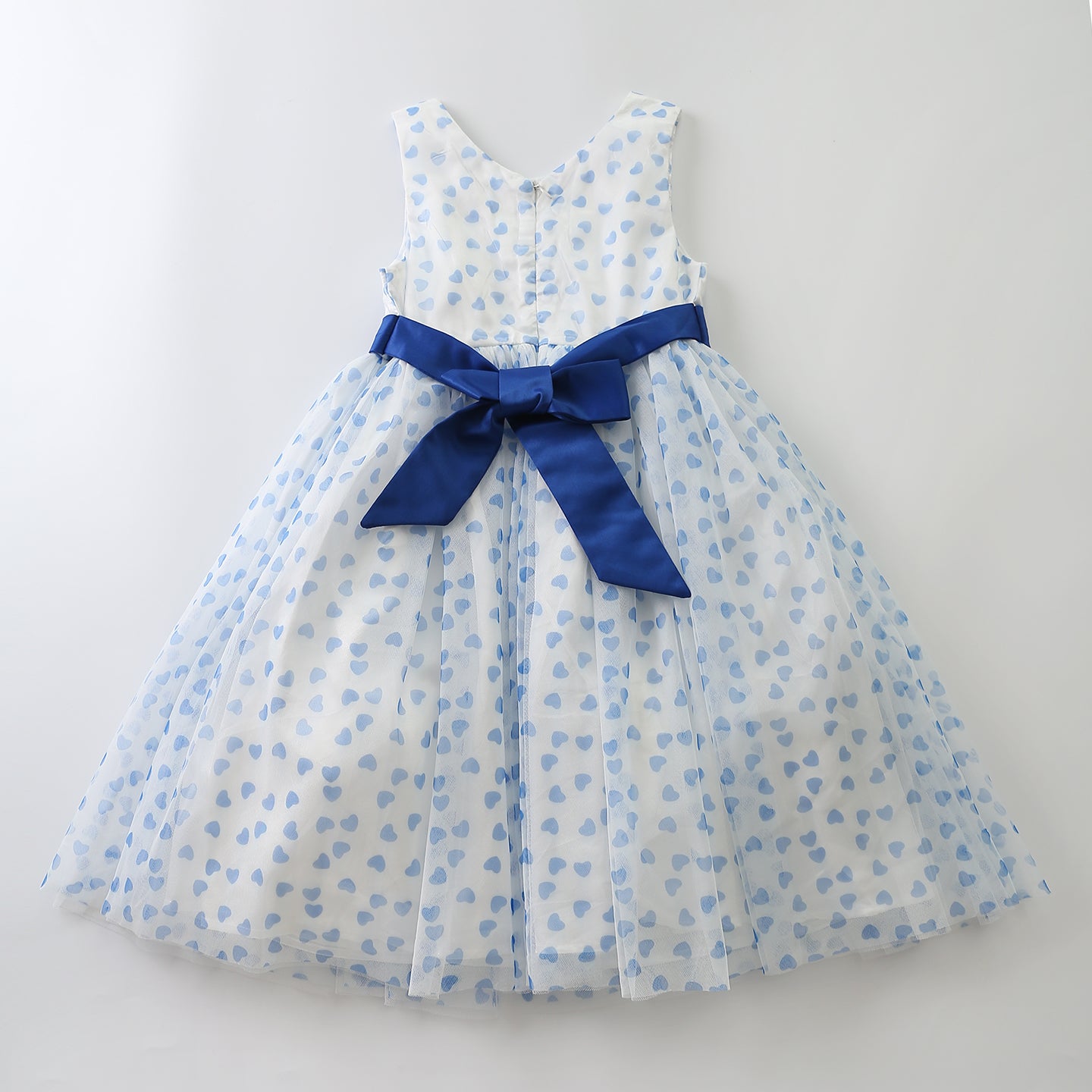 Blue Heart Print Junior Girls Tulle Party Dress