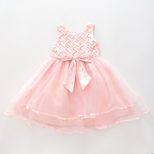 Girls Pink Textured Party Dress