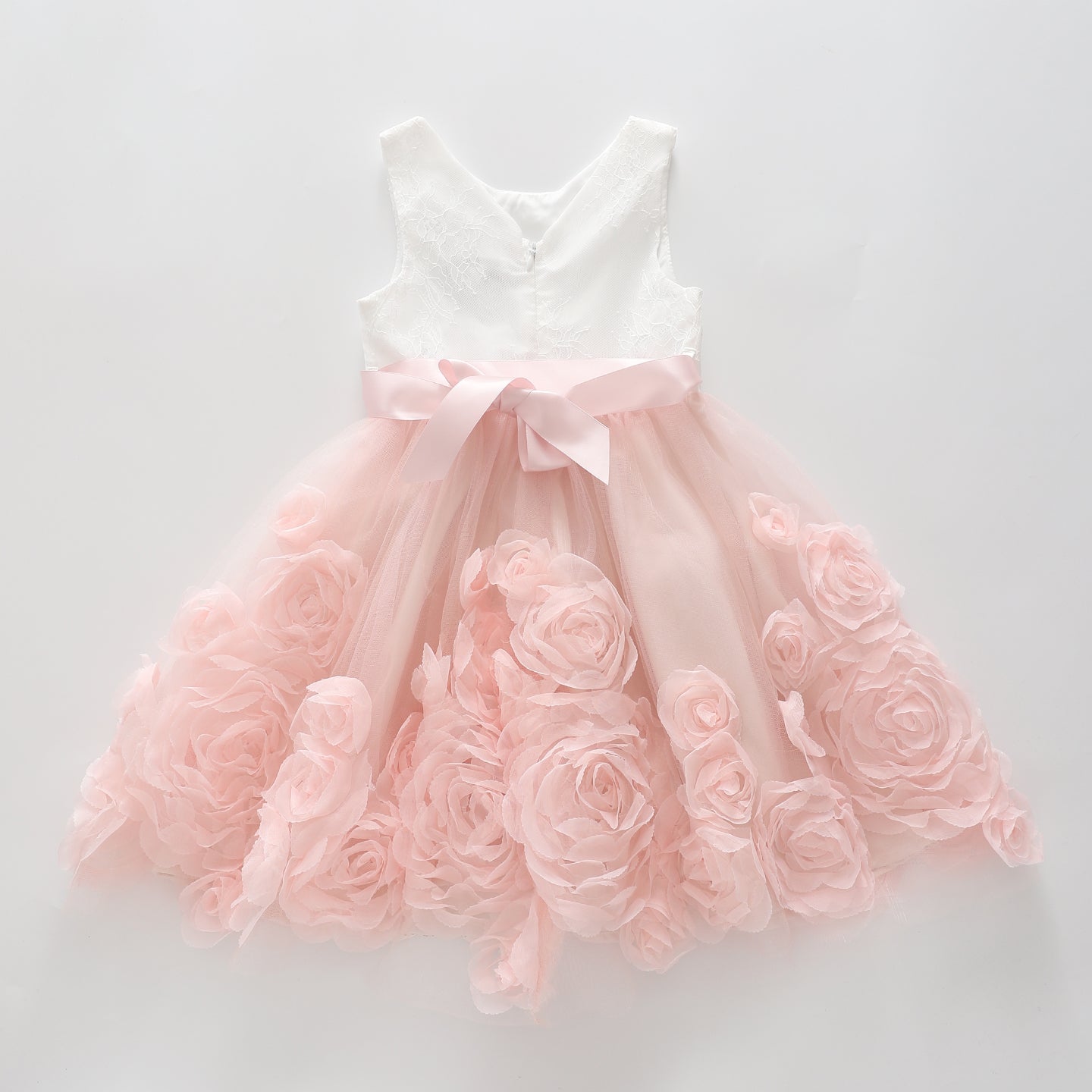 Girl's White and Pink Lace Rosette Party Dress