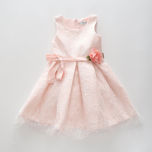 Girl's Soft Pink Lace Party Dress