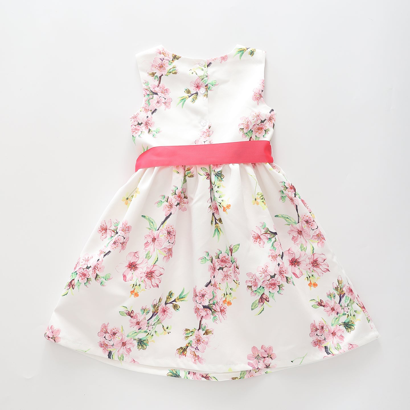 Girl's White and Pink Cherry Blossom Party Dress