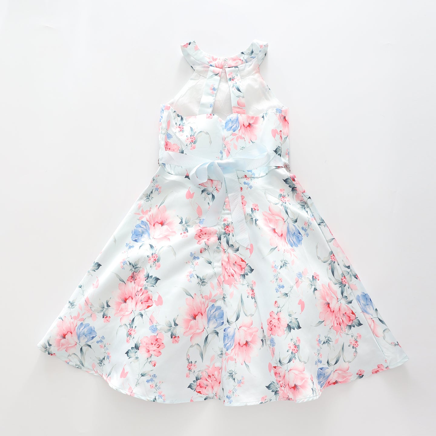 Girl's Mint Green Pink Floral Party Dress