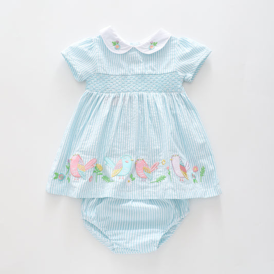 Baby Girls Spring Bird Dress and Bloomer Set