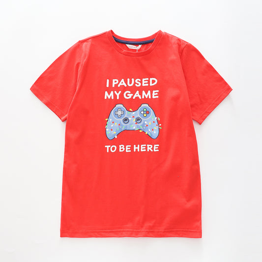 Boy's Red T-Shirt With Christmas Gamer Print
