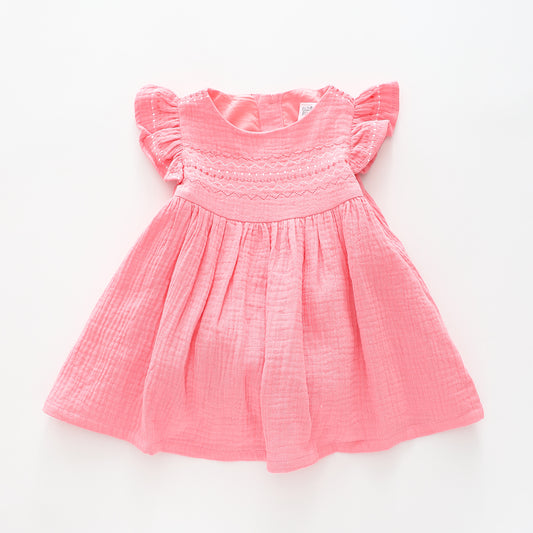 Girl's Geranium Pink Embroidered Dress With Matching Bloomers