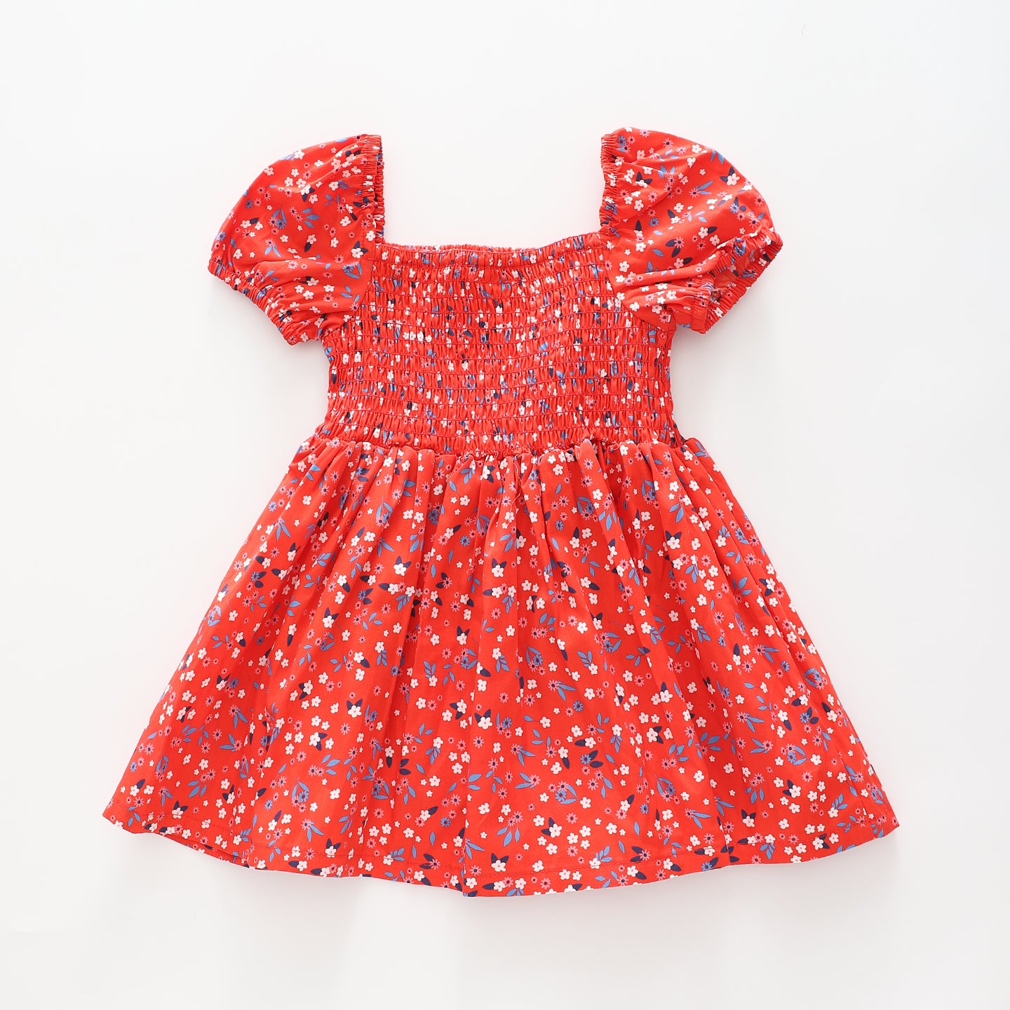 Girl's Red Floral Ruched Dress