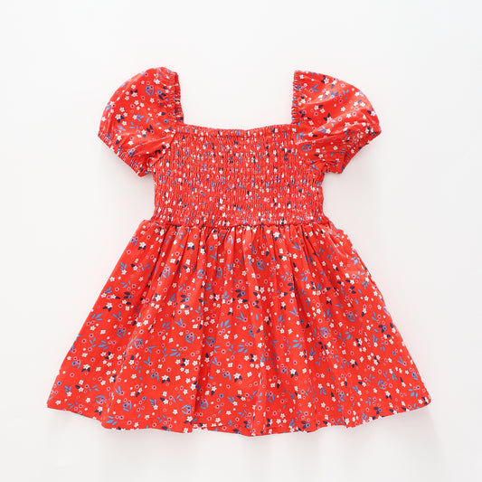 Girl's Red Floral Ruched Dress