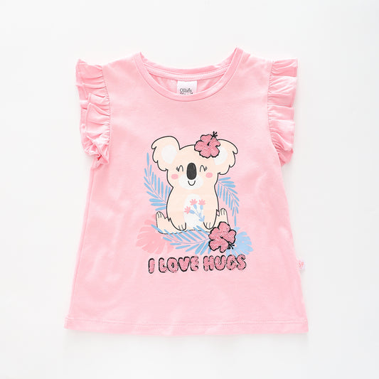 Girl's Pink 'I Love Hugs' Koala T-Shirt