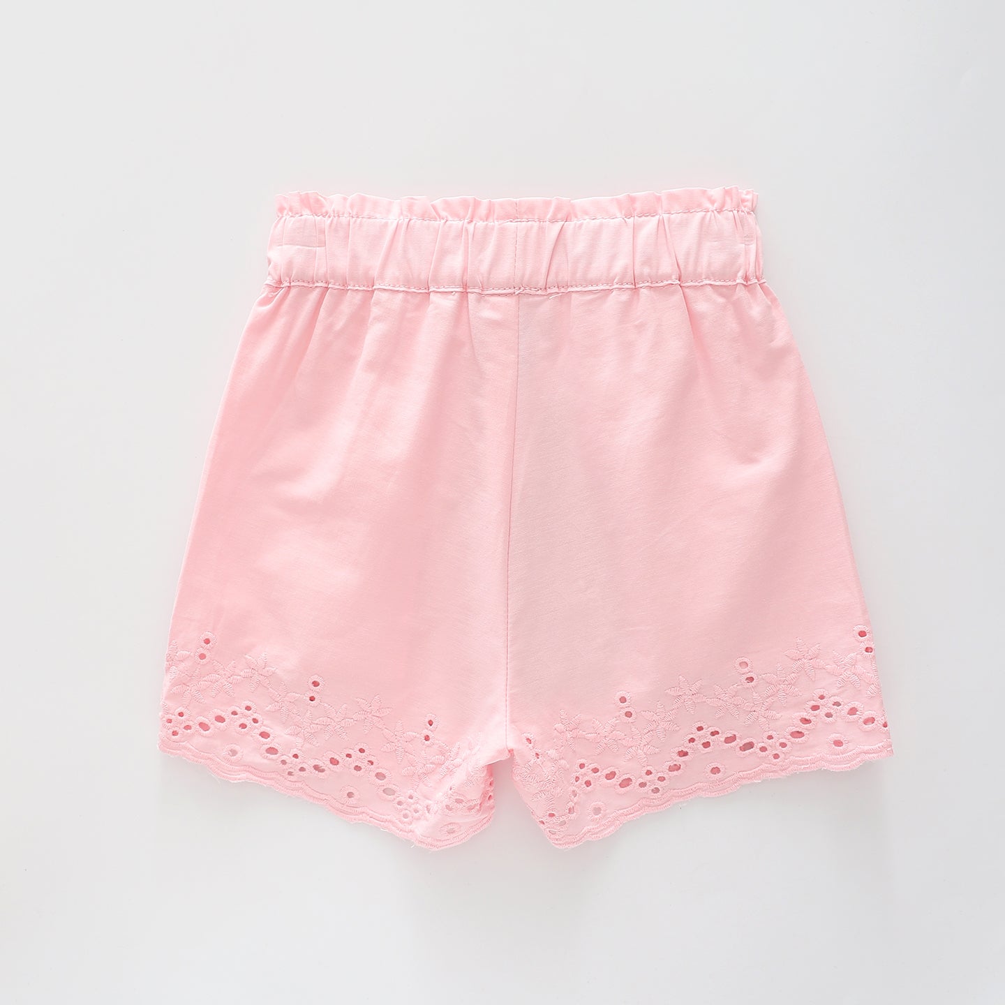 Girl's Baby Pink Shorts With Embroidered Lace Legs