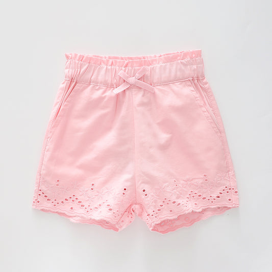 Girl's Baby Pink Shorts With Embroidered Lace Legs