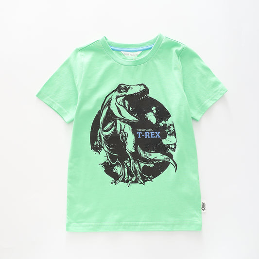 Boy's Green T-shirt With T-Rex Dinosaur Print