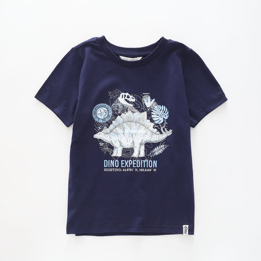 Boy's Navy Blue T-shirt With Dinosaur Expedition Print