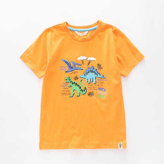 Boy's Orange T-shirt With  Dinosaur infographic Print