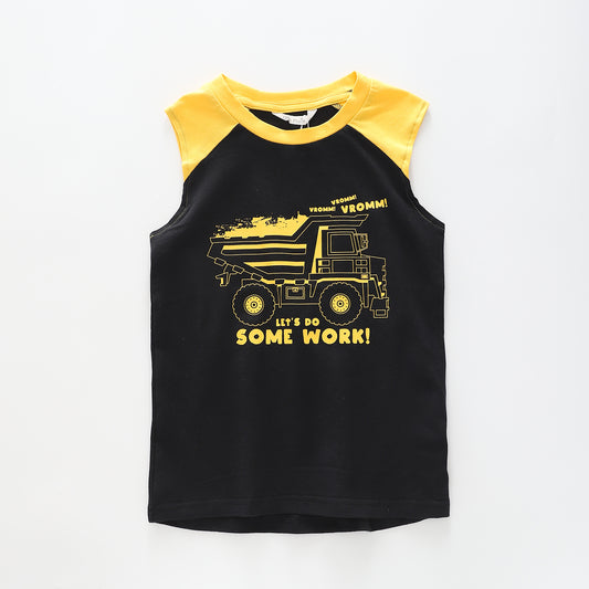 Boy's Black Muscle Tee With Digger Print