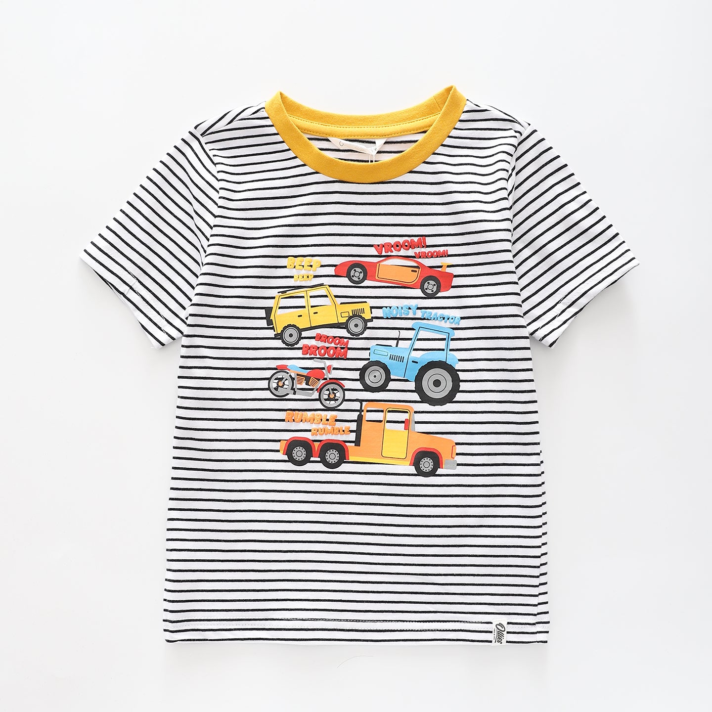 Boy's Black And White Striped Vehicle T-Shirt