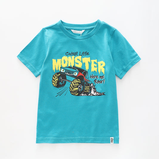 Boy's Aqua Blue T-shirt With Monster Print