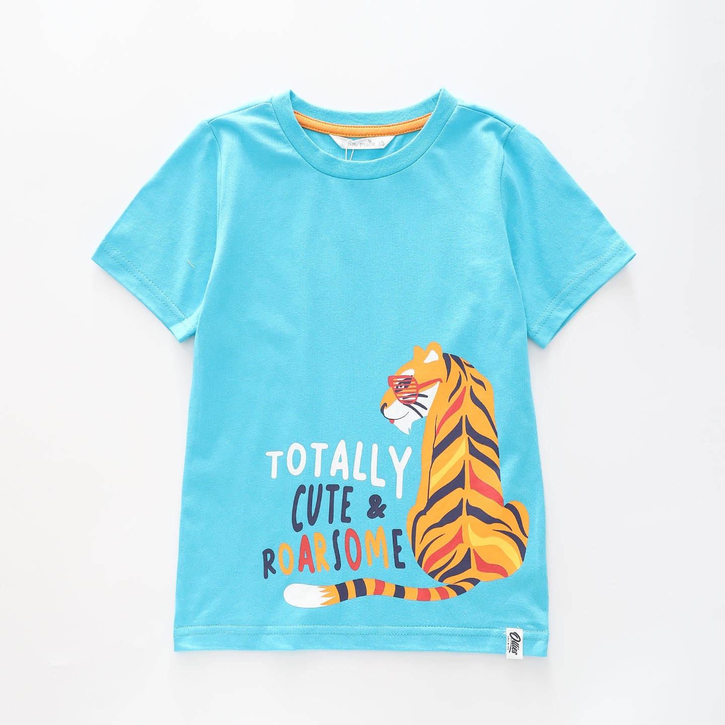 Boy's Blue Green T-shirt With 'Roarsome' Tiger Print