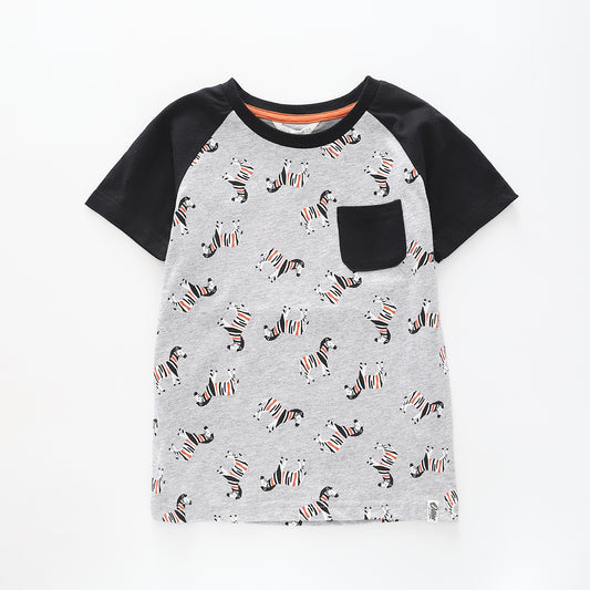 Boy's Black and Grey T-shirt With Zebra Print