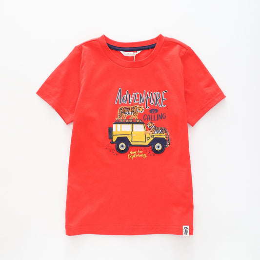 Boy's Red T-shirt With Safari Adventure Print