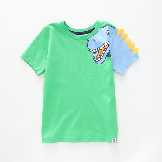 Boy's Green and Blue T-shirt With Dinosaur Print