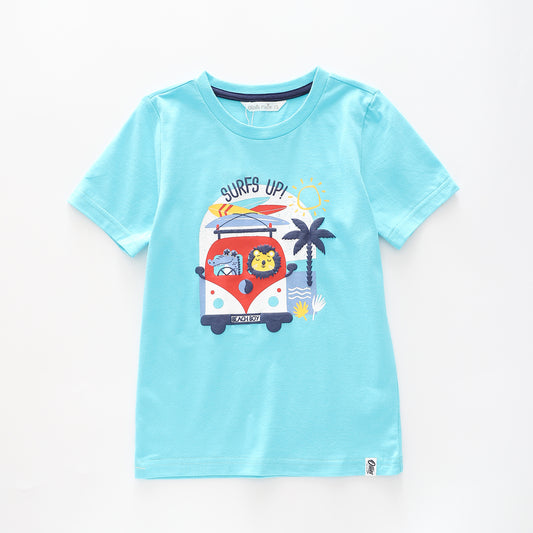 Boy's Blue and 'Surf's Up!' T-shirt With Animal Van Print
