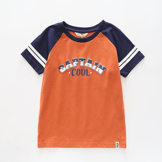 Boy's Orange and Navy Blue T-shirt With 'Captain Cool' Print