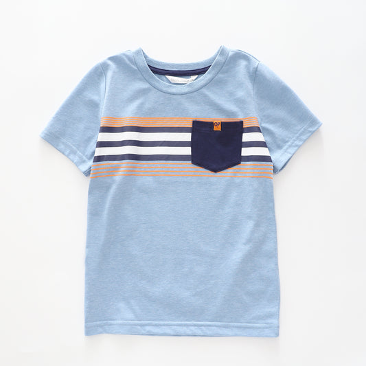 Boy's Sky Blue And Orange Striped T-Shirt