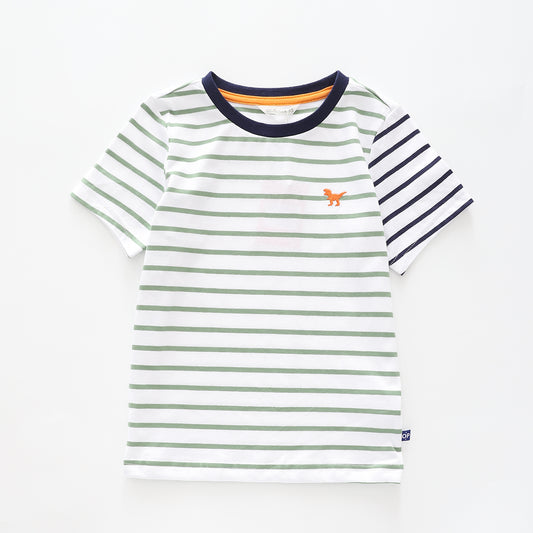 Boy's Green and White Striped T-shirt