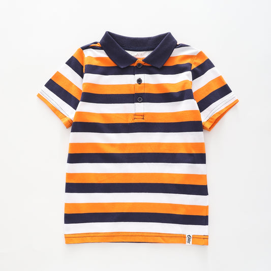 Boy's Navy and Orange Striped Blue Polo Shirt