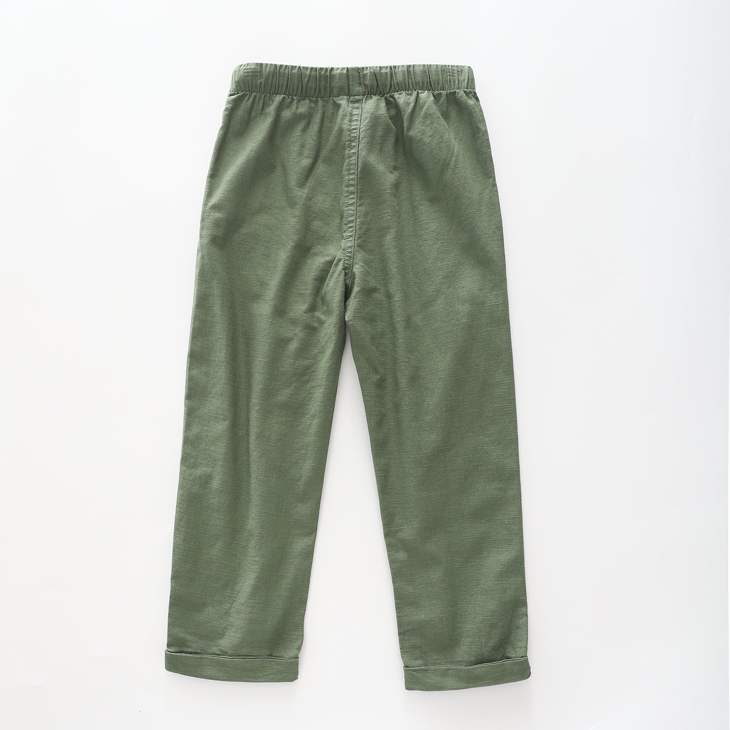 Boy's Khaki Green Linen Pants With Drawstring Waist