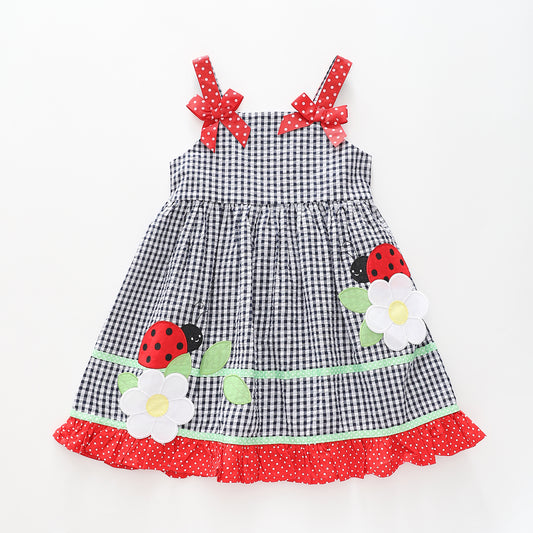 Girl's Black And Red Ladybeetle Gingham Dress