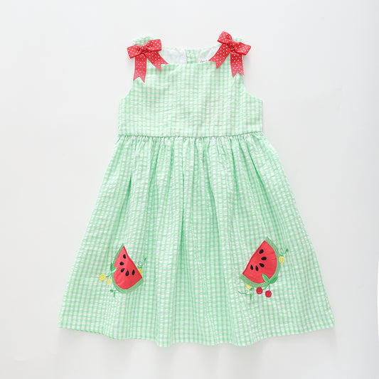 Girl's Green Watermelon Gingham Dress