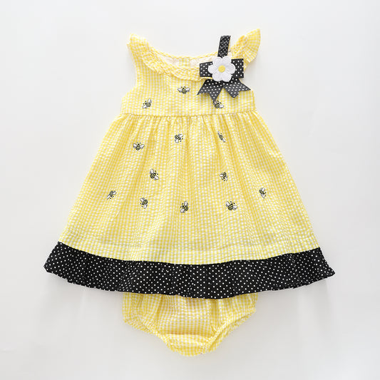 Girl's Yellow and Black Bumblebee Gingham Dress