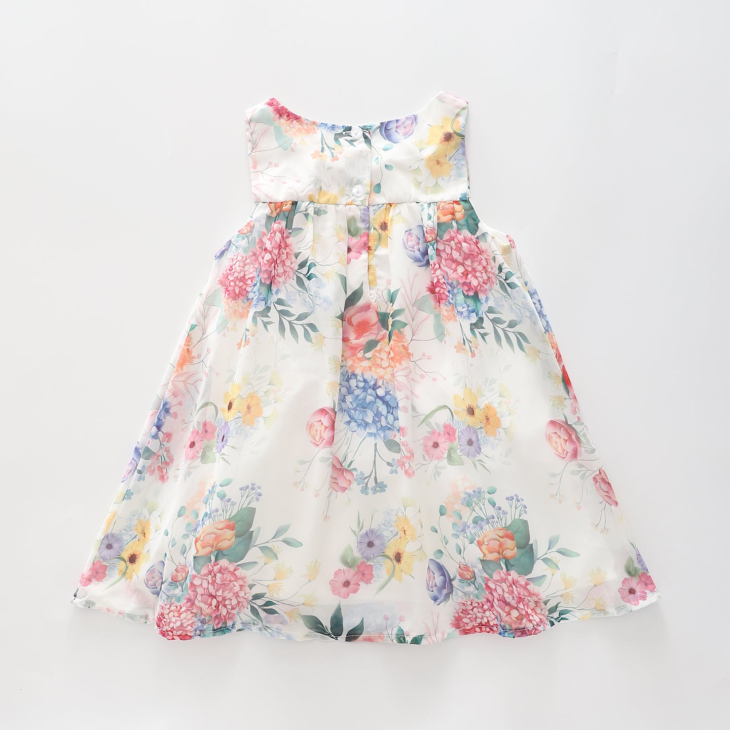 Girl's White Rainbow Floral Chiffon Dress