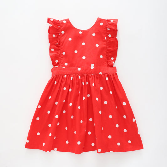 Girl's Red and White Polka Dot Pinafore Dress