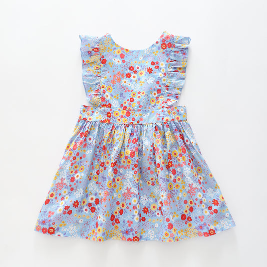 Girl's Blue Floral Pinafore Dress