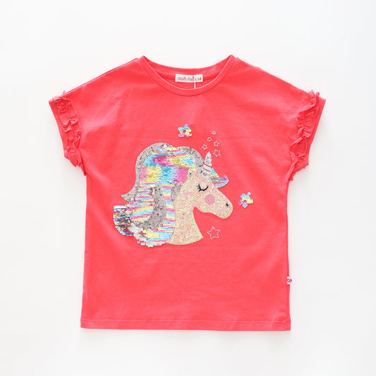 Girl's Sequined Pink Unicorn T-Shirt