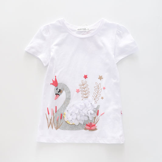 Girl's Glittery White Swan T-Shirt