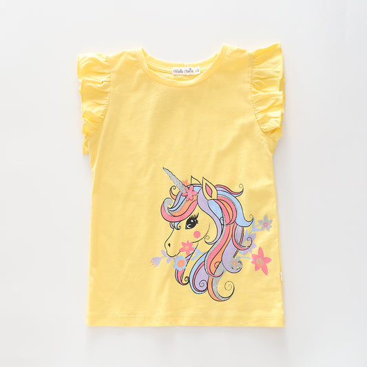 Girl's Glittery Yellow Unicorn T-Shirt
