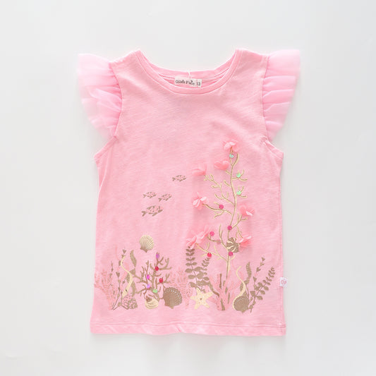 Girl's Sequined Pink Oceanic T-Shirt