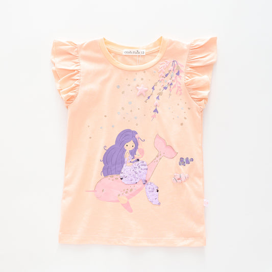 Girl's Sequined Peach Mermaid Sequin T-Shirt