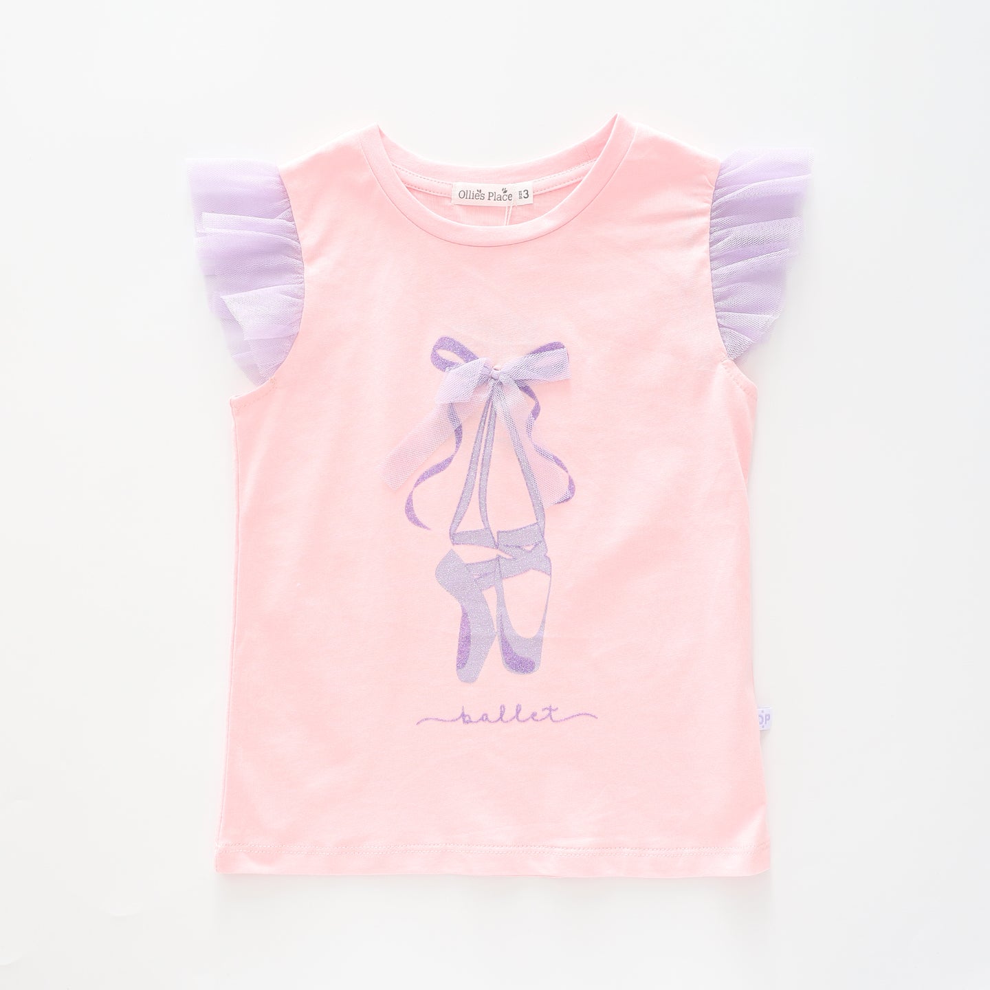 Girl's Glitter Tulle Peach And Purple Ballerina T-Shirt