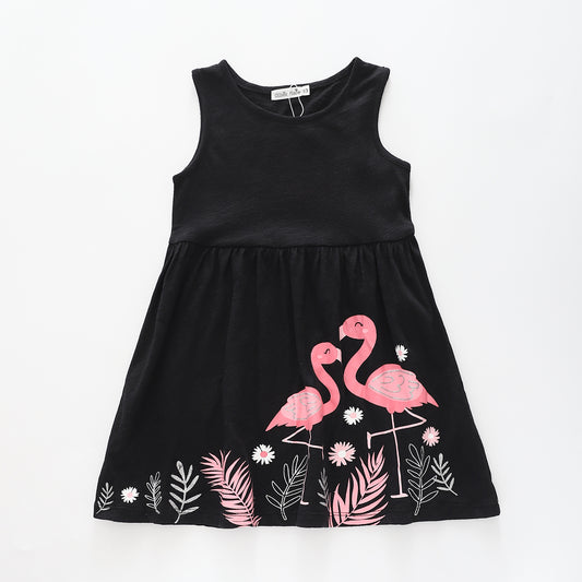 Girl's Flamingo Pink and Black Dress