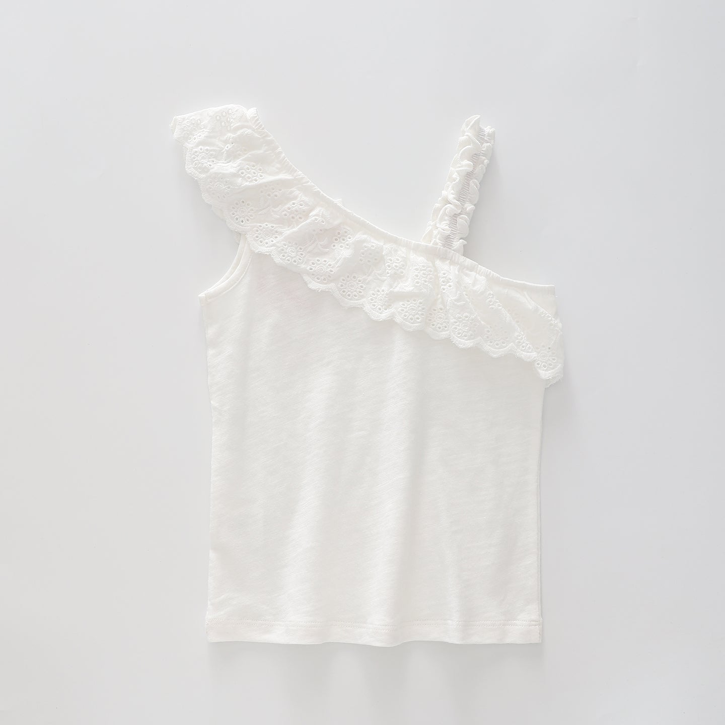 Girl's White Broiderie Anglais Asymmetrical Top