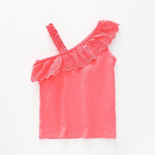 Girl's Pink Broiderie Anglais Asymmetrical Top
